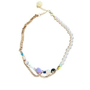 Joolz by Martha Calvo Gold Plated Happy Go Lucky Pearl Necklace Mixed Charm Y2K